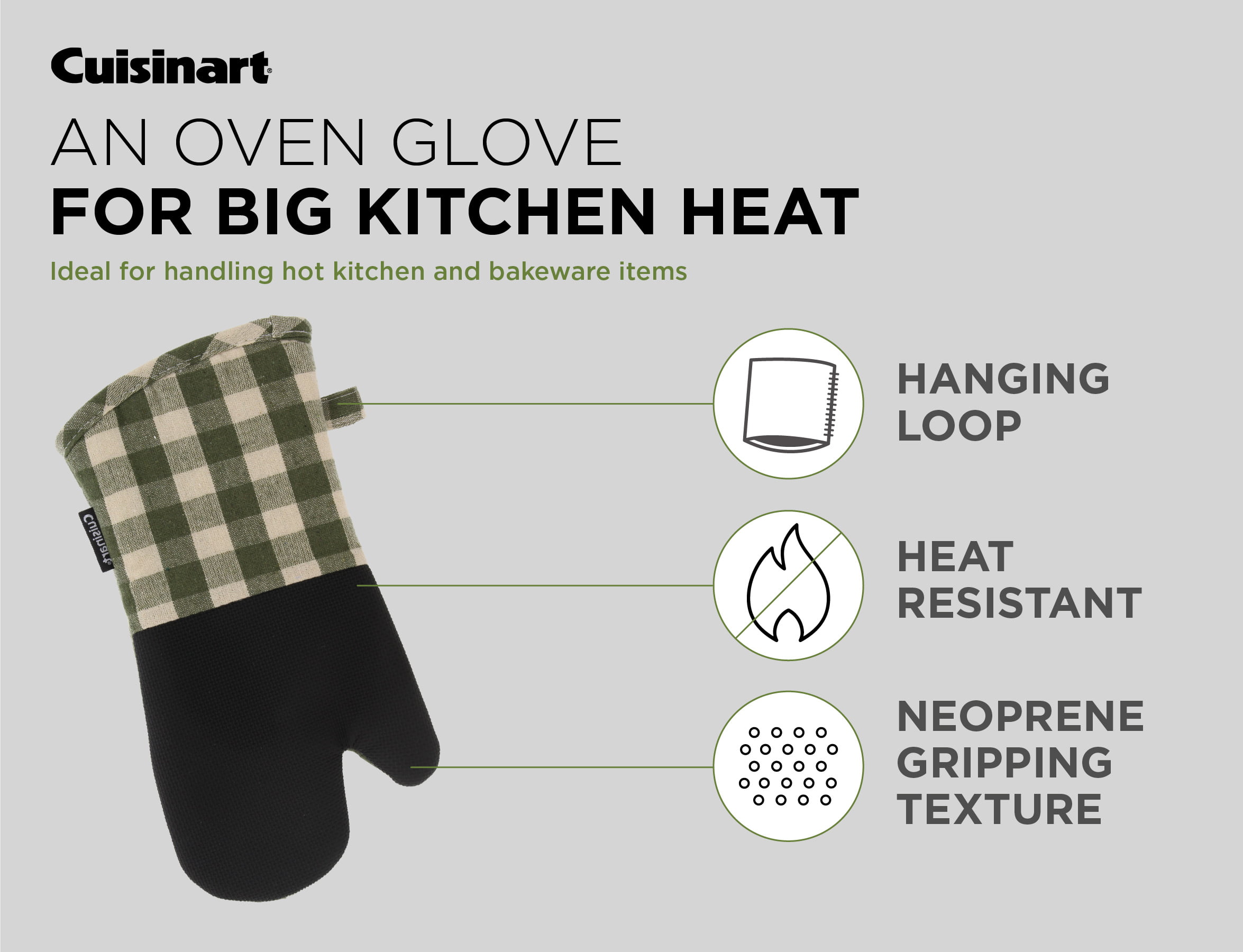 Cuisinart Buffalo Check Mini Oven Mitts, 2 Pieces, Olive and Ivory 