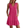 thumbnail image 2 of fheaev Women's Mini Sundress Summer Fashion Solid Loose V Neck Sleeveless Ruffled Hem for Party Hot Pink S, 2 of 7