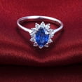 thumbnail image 5 of Flower Design Exquisite 8x6mm Oval Shape Blue Sapphire And Moissanite Diamond Engagement Ring in 10k White Gold, 5 of 5