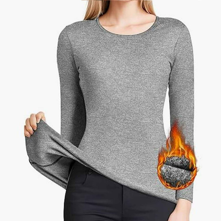 TIANZEN Women Solid Thermal Top Long Sleeve Round Neck Pullover T