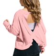 thumbnail image 7 of CUZIBR Girls Youth Shirts Loose Fit Long Sleeve Cropped Top Solid Color Oversized Crewneck Casual Blouse Backless Summer Basic Breathable Cozy Lightweight Tee Blouse,Pink,13-14 Years, 7 of 7