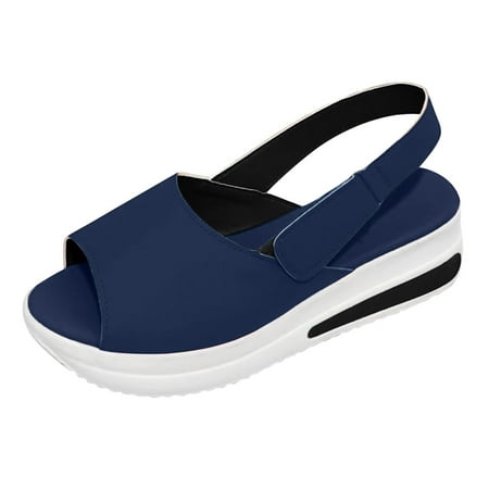 

nsendm Womens Canvas Shoes Casual Cut Low Beach Toe Peep Fashion Wedges Casual Platforms Womens Shoes Slip on Casual Blue 8