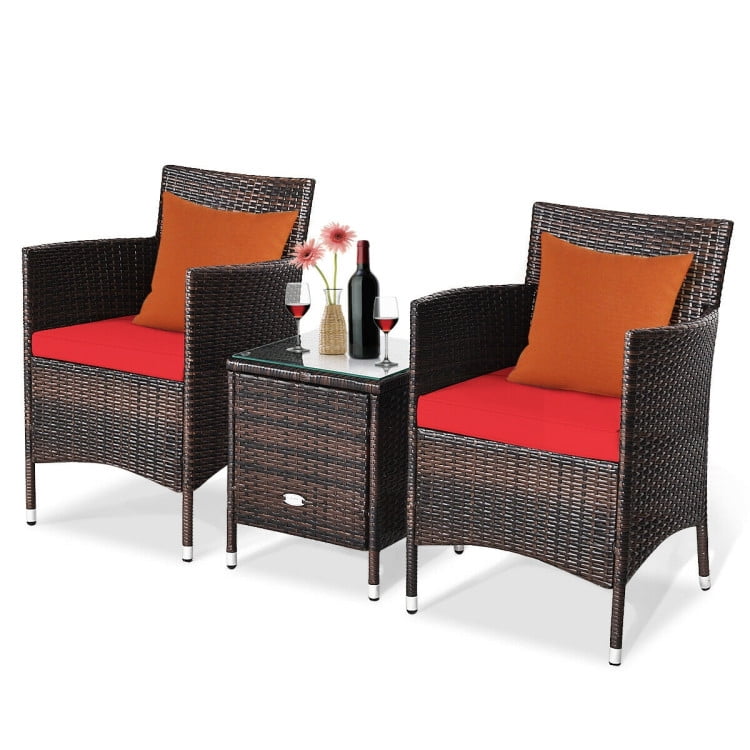 Aimee Lii 3 Piece Wicker Patio Furniture Set, Wicker Outdoor Sectional with Washable and Removable Cushion for Patio, B-Red