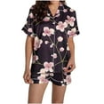 thumbnail image 6 of Aobny Womens Pajama Sets with Pocket Floral Button Down Sleepwear with Shorts Short Sleeve Collared Women's Pajamas,Black,M, 6 of 7