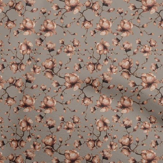 oneOone Cotton Poplin Twill Brown Fabric Floral Dress Material Fabric Print Fabric By The Yard 56 Inch Wide
