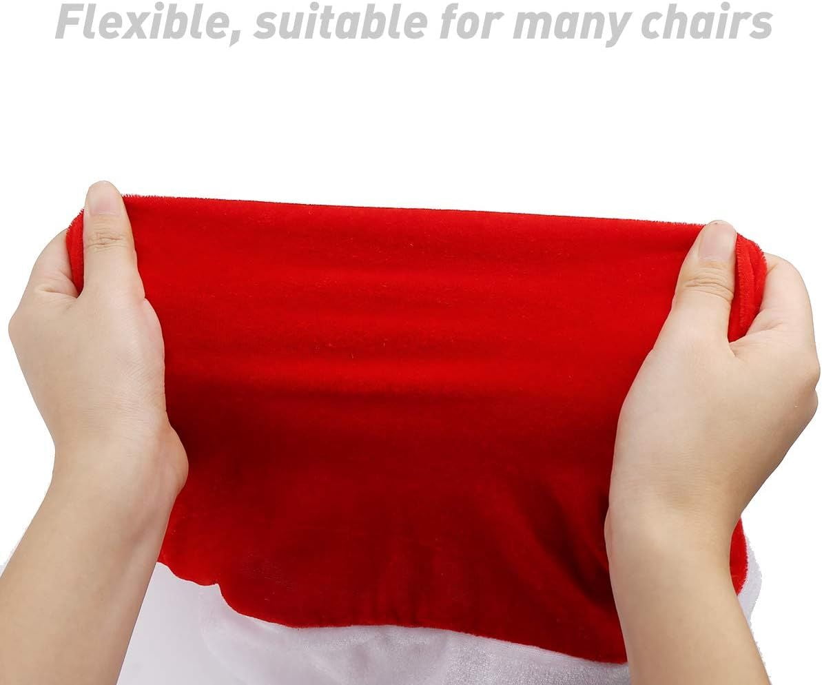 4Pcs Red Hat Dining Chair Slipcovers,Christmas Chair Back Covers Kitchen Chair Covers for Christmas Holiday Festival Decoration