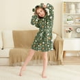 thumbnail image 3 of FORMRS Niños Bathrobe Unisex Hooded Robe Soft Plush Pajamas Sleepwear, Size 7-9T, Green Flowers Pattern, 3 of 7