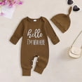 thumbnail image 2 of mgoYE Newborn Baby Boy Girl Clothes Hi I'm New Here Coming Home From Hospital Outfits Gender Neutral One Piece Romper(Brown,3-6 Months), 2 of 6
