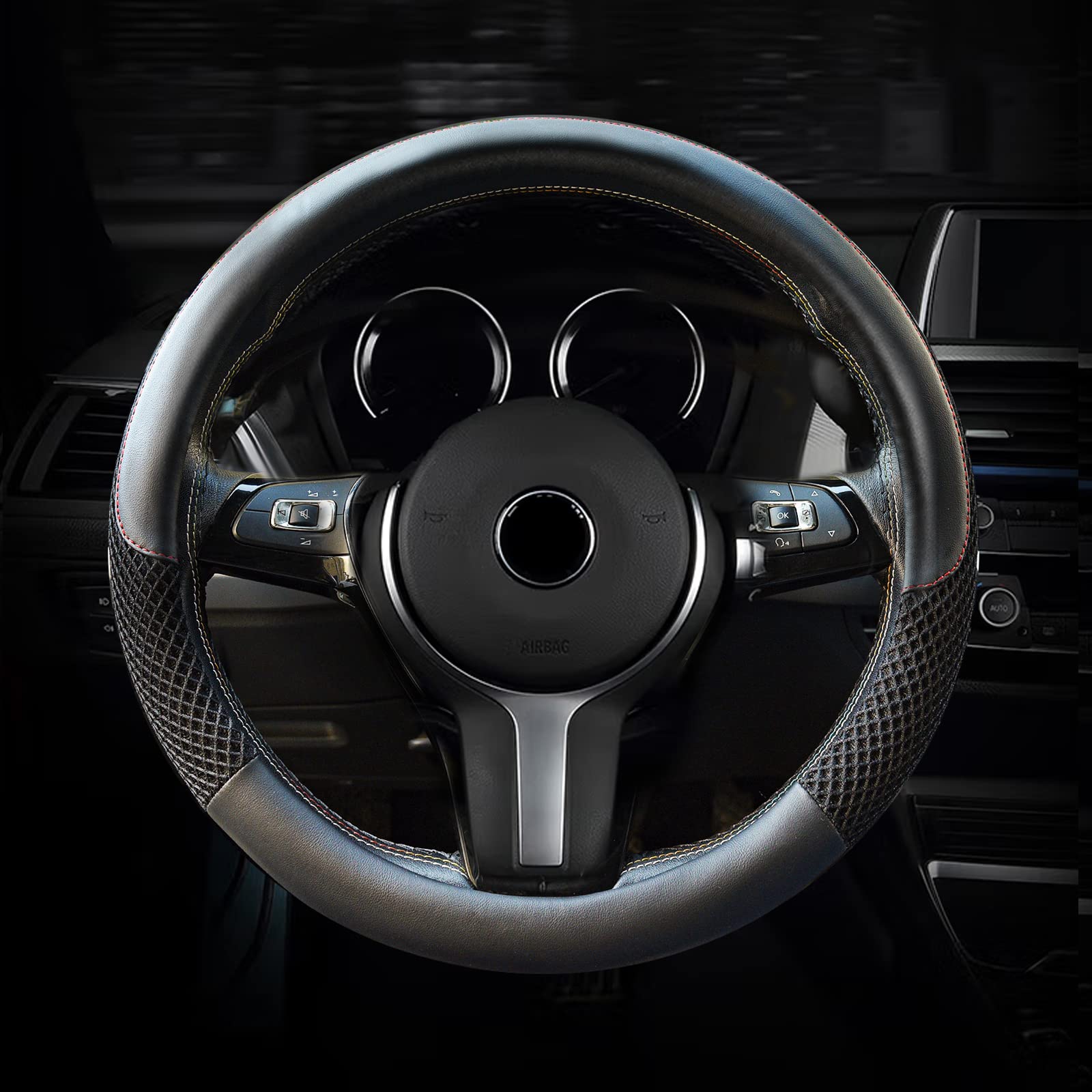 Carfond Breathable Microfiber Steering Wheel Cover,Anti Slip Ice Mesh Wheel  Protector Cover,Universal 15 inch Black