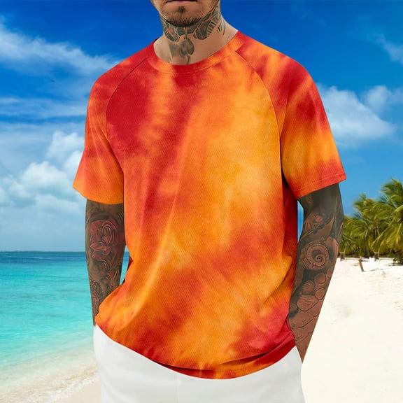 Tie Dye Print Short Sleeve T Shirt Birdseye Breathable Comfort Casual Tee For Daily Wear Concert T Shirts for Men Big T Shirts for Men Extra Long T Shirts for Men Shirt Men Cold Gear Big Shirts for
