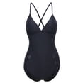 thumbnail image 4 of bawdy Women's Karla Mesh Cutout Lace-Up Back One Piece Bathing Suit,Black,M, 4 of 4