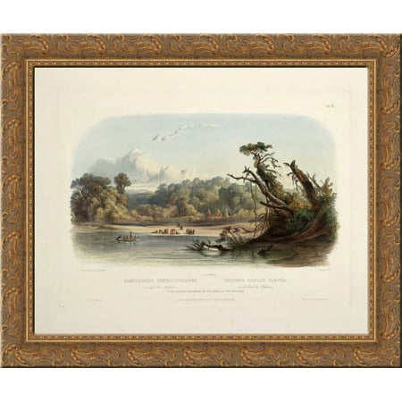 Punka Indians Encamped on the Banks of the Missouri, plate 11 from volume 1 of `Travels in the Interior of North America' 24x20 Gold Ornate Wood Framed Canvas Art by Karl