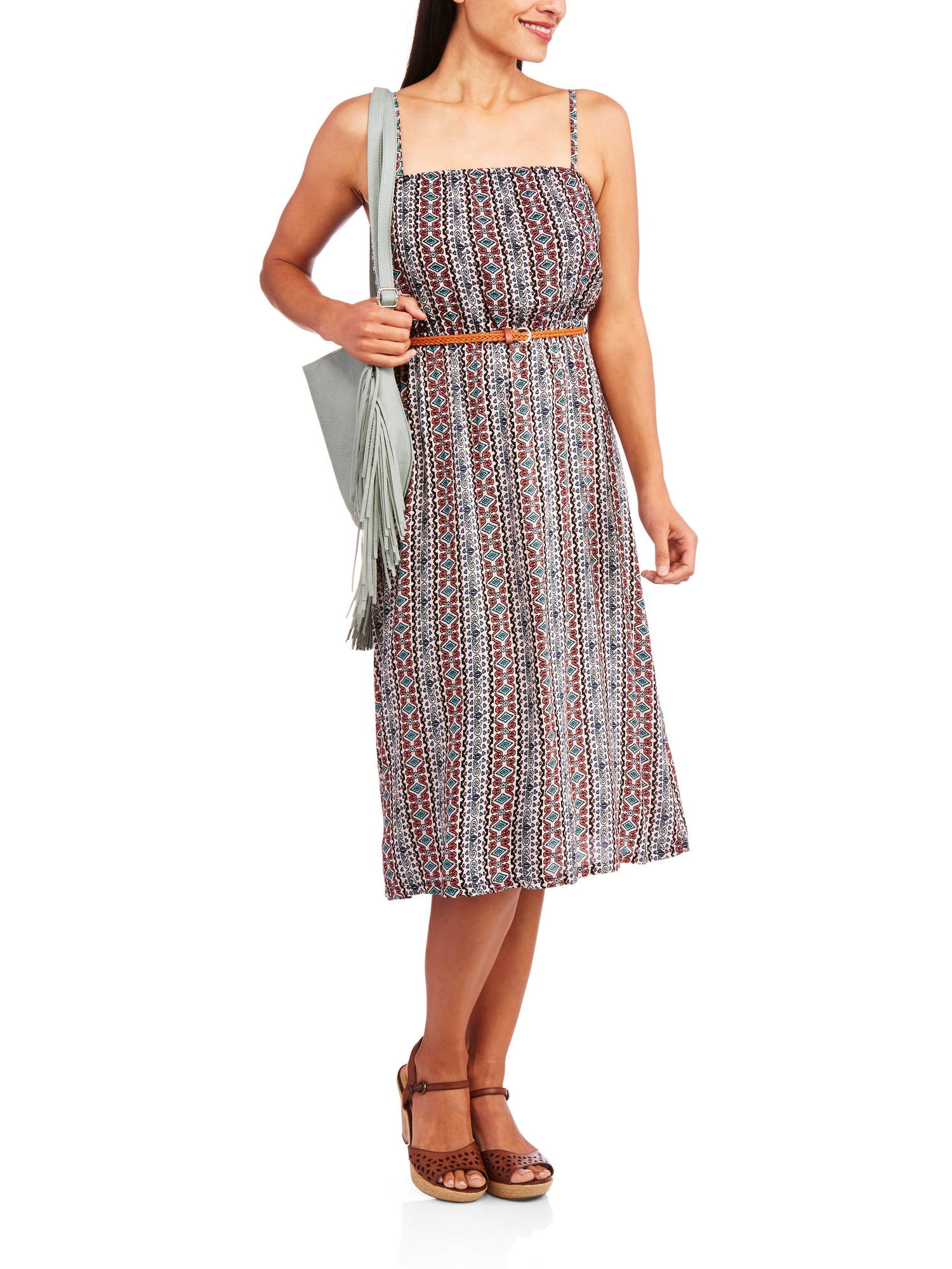 French Laundry Women's 70sInspired Belted Woven Midi Dress Walmart