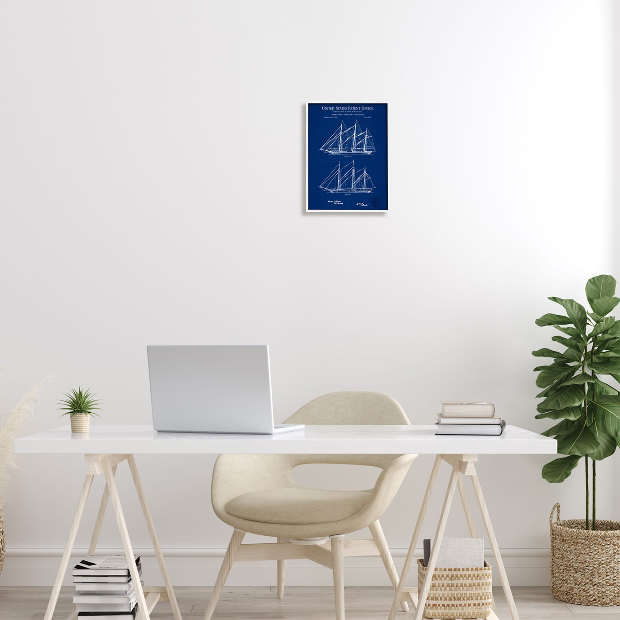 Stupell Industries Blue Ship Boat Diagram Detailed Blueprint Patent Design Framed Wall Art, 11 x 14, Design by Karl Hronek