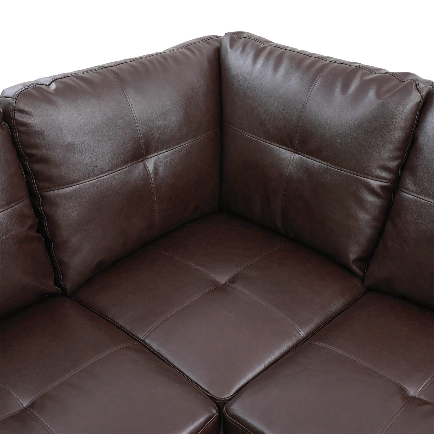 Hommoo Faux Leather Sectional Sofa Model Set, Modern 4-Seat Couches and Sofaes, L-Shaped Living Room Furniture Set, Brown(No Ottomans)