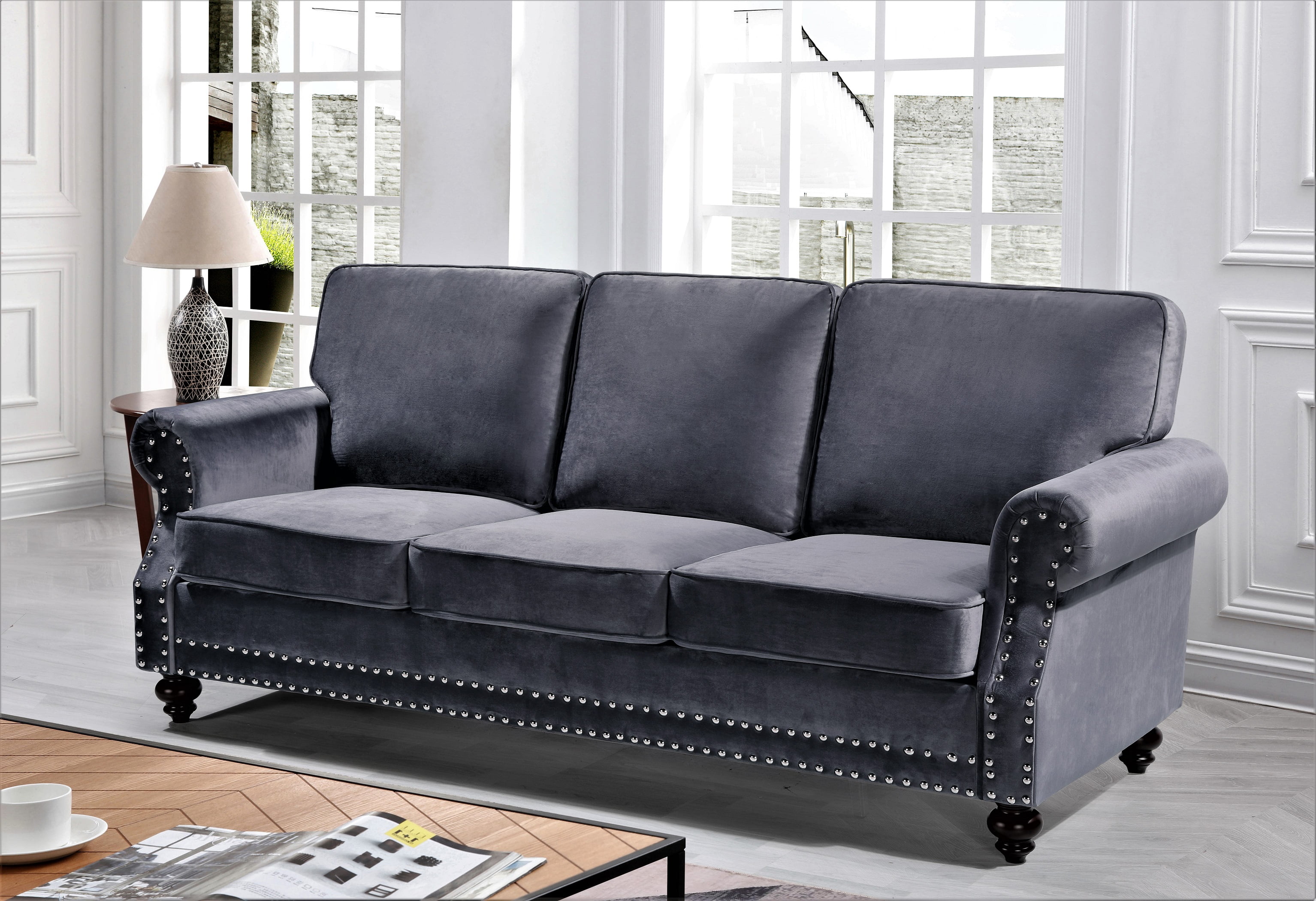 Uspridefurniture Feingold 2Pcs Velvet Living Room Set, Gray