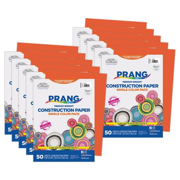 Prang Construction Paper, Medium Weight, Orange, 9" x 12", 50 Sheets Per Pack, 10 Packs