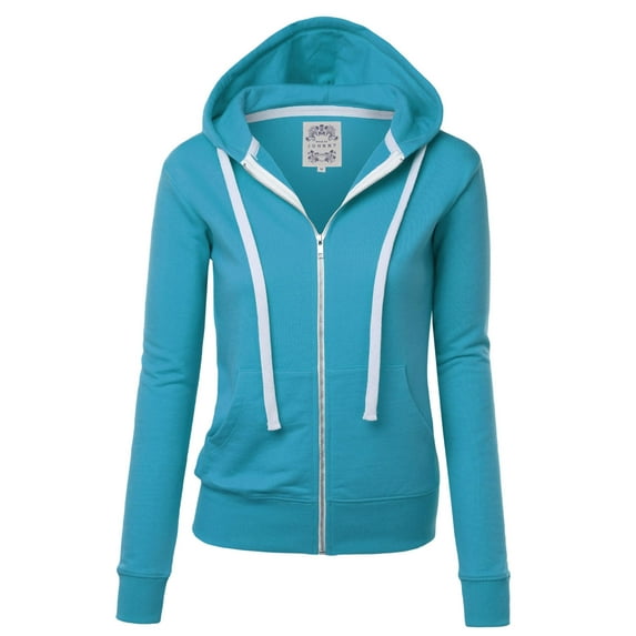 MBJ WSK954 Womens Active Fleece Zip Up Hoodie Sweater Jacket XXL TURQUOISE