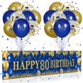 thumbnail image 1 of Decoraciones De 80 Cumpleaños Para Hombres Y Mujeres Bandera De Patio De Fiesta De Cumpleaños Azul Marino Y Dorado 18 Piezas Globos De Feliz Cumpleaños 80 Para Suministros De Fiesta De Cumpleaños Del, 1 of 1