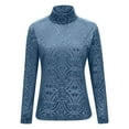 thumbnail image 4 of Women's Mock Neck Velvet Top Long Sleeve Printed Slim-Fit Base Layer Solid Casual Spring & Autumn Blouse,L,Light Blue, 4 of 7