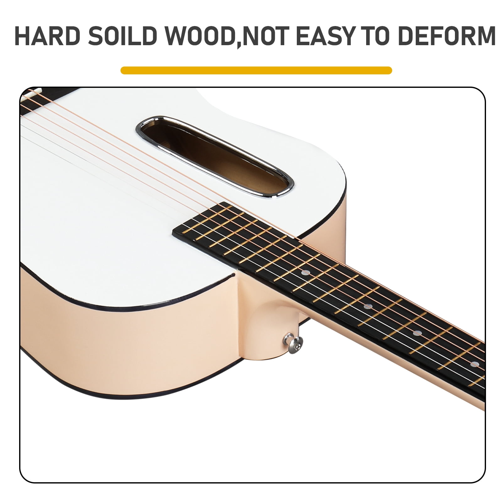 38-Inch Acoustic Guitar, H Body Shape, Basswood Construction, 6 Steel Strings, 21 Frets, Complete Starter Kit with Gig Bag, Strap, Picks, Spare Strings, Capo, and Wrench