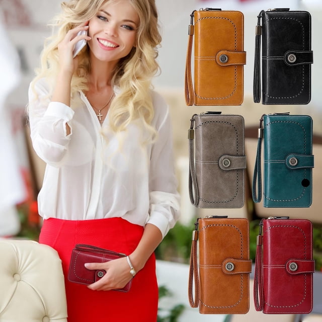 Xihbxyly Cartera Antimagnética para Mujer, de Cuero con Bloqueo Rfid, con Cremallera de Gran Capacidad, Material Suave y Duradero, Almacenamiento Seguro de Tarjetas, Estilo Europeo Moderno, Tamaño 19
