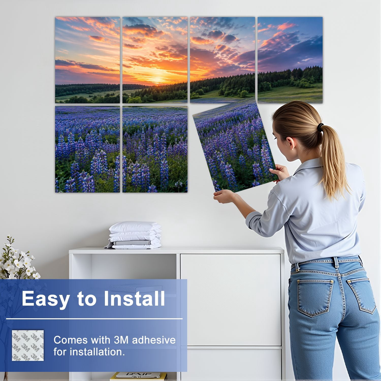 8 Pack Art Acoustic Panels Sound Absorbing Bluebonnets TX Decorative Soundproof Wall Panels Self Adhesive for Nursery Game Room Bedroom 48"x32"