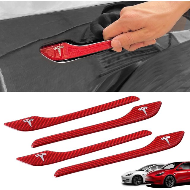 HAHADAXA 4 Pcs Couvercle de Poignée de Porte Compatible avec Tesla Modèle 3 (2017-2023) Modèle Y (2020-2023) en Fibre de Carbone Véritable 3D Enveloppe Couvre l'Extérieur Garniture Époxy Accessoires Protecteur de Seuil de Porte (Re