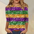 thumbnail image 2 of Women Mardi Gras Shirts Fat Tuesday T Shirt 3/4 Sleeve Carnival Party Tee Top Sequin Glitter 2026 Carnival Outfit, 2 of 5