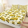 thumbnail image 4 of Castle Fairy School Bus Pattern Queen Sheet Sets 4 Pieces for Kids, Yellow Art Bed Set for Bedroom, Yellow Black, 4 of 6