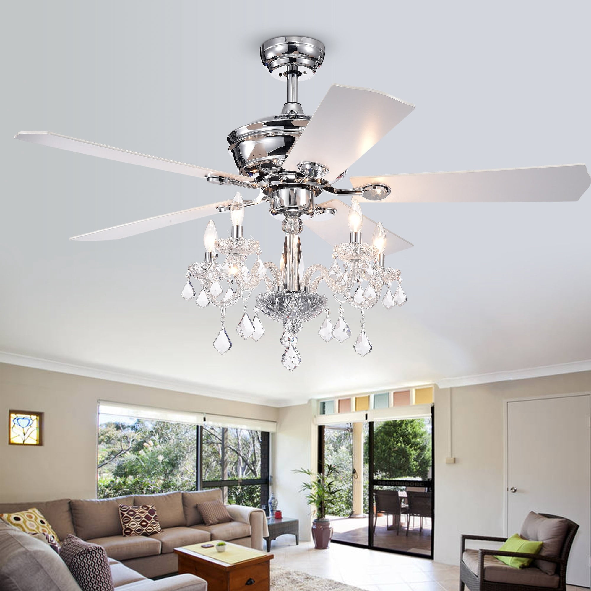 Havorand III 52-Inch 5-light Chrome Lighted Ceiling Fans with Crystal Branched Chandelier (Remote Controlled)