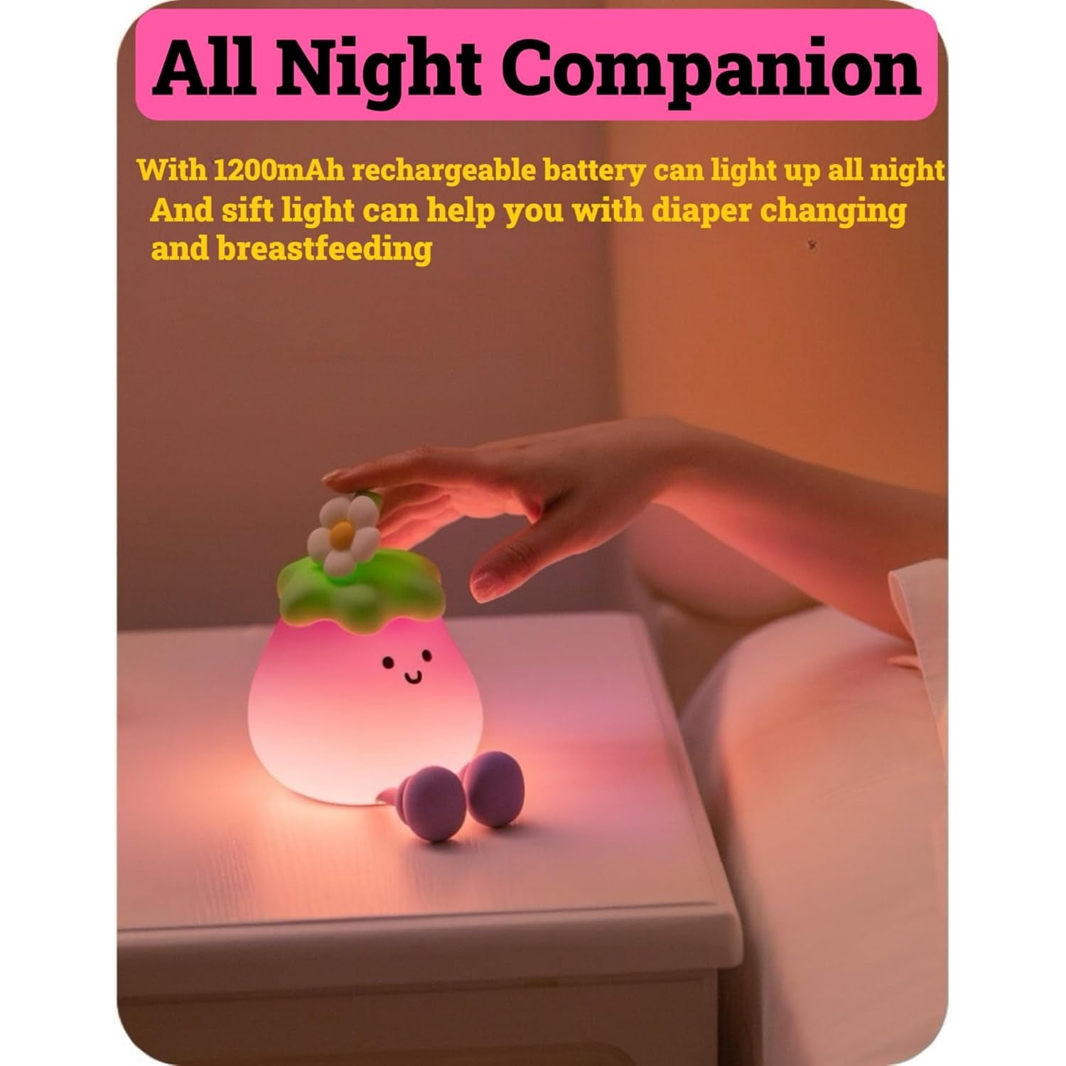 Kids Night Light, LED Silicone Nursery Night Lamp,2024 Newest Eggplant Touch NightLight for Kids Room，Portable Baby Night Light,USB Rechargeable Bedside Lights,Kids Room Decor