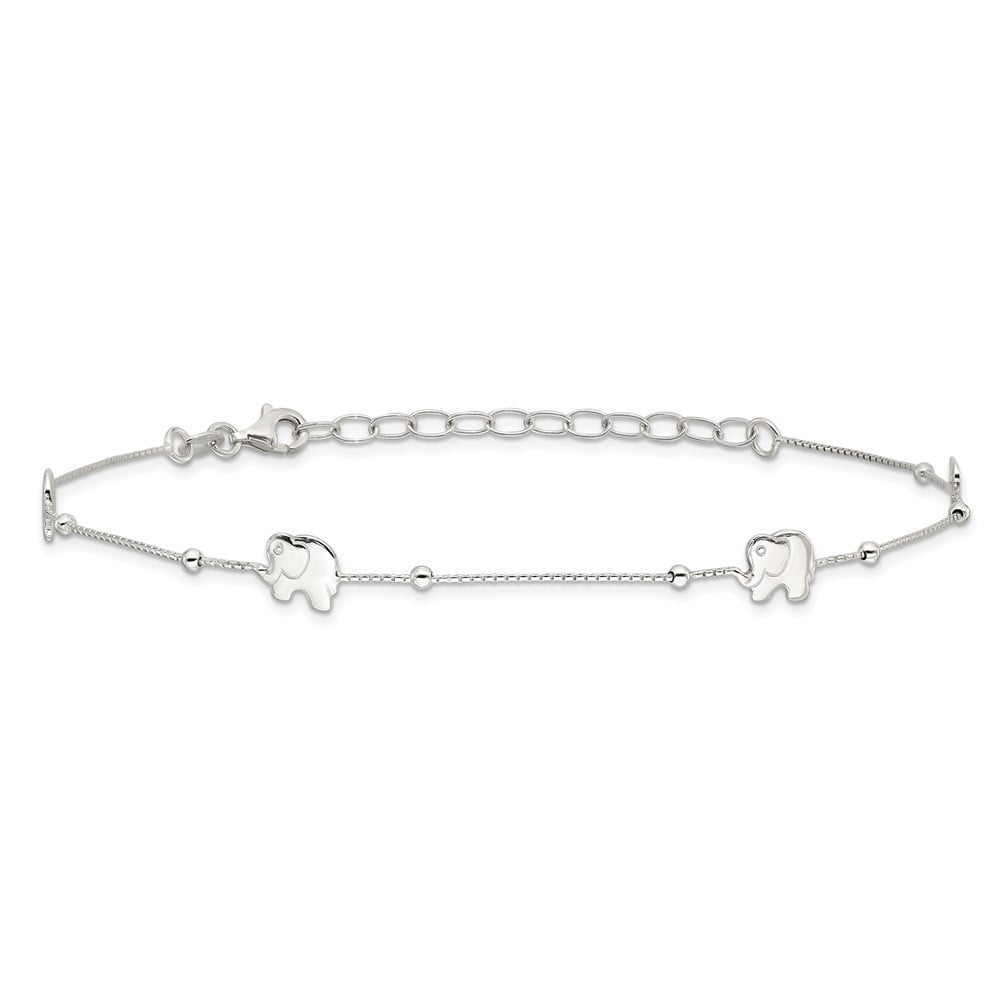 Sterling Silver Polished Elephant 10in Plus 2in Ext. Anklet