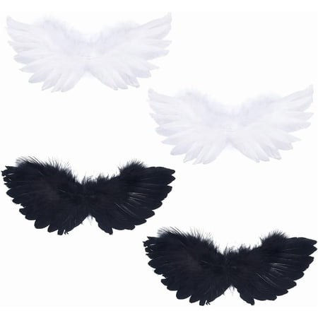 4Pcs Mini Angel Wings for Crafts Black and White Feather Angel Wings Soft Fluffy Winglets Decorative Angel Feather for DIY Ornament Stuffed Animals Decoration (4x8.5 Inch) DIY