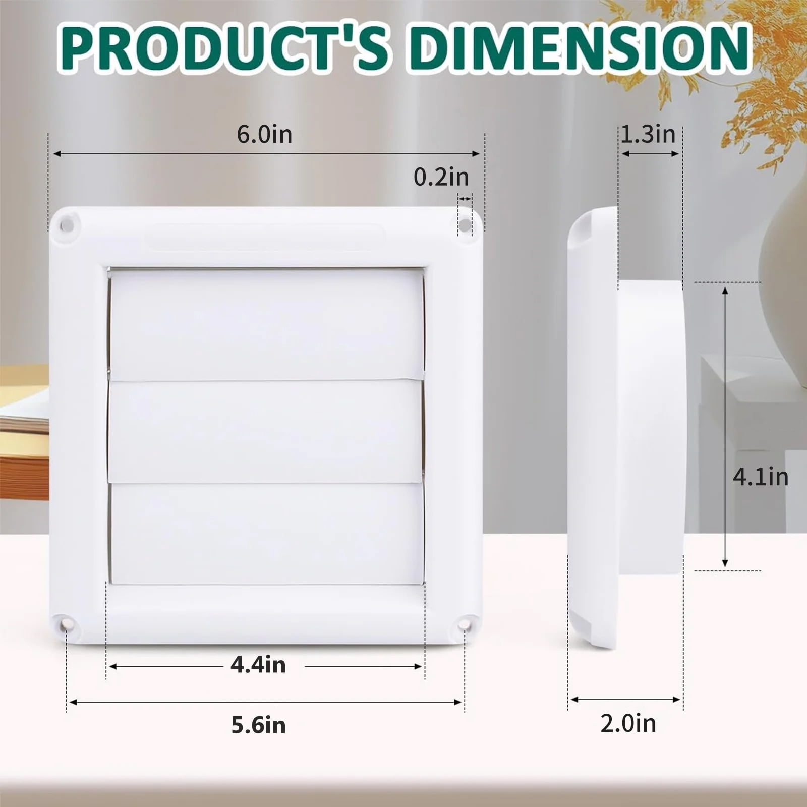 Detetap Vent Louvered Weather-Resistant Outdoor Plastic Dryer Vent Cover for 4 inch Pipe, UV Protection for Maximum Airflow Efficiency & Long-Lasting Durability，Includes 4 Screw (White)