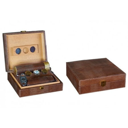 Leather Humidor - Alligator Leather Cigar Humidor Gift Set - Brown - Capacity: 25