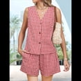 thumbnail image 4 of Traje Corto de Dos Piezas para Mujer, de , A Cuadros, con Chaleco Rojo, Talla M, 4 of 7