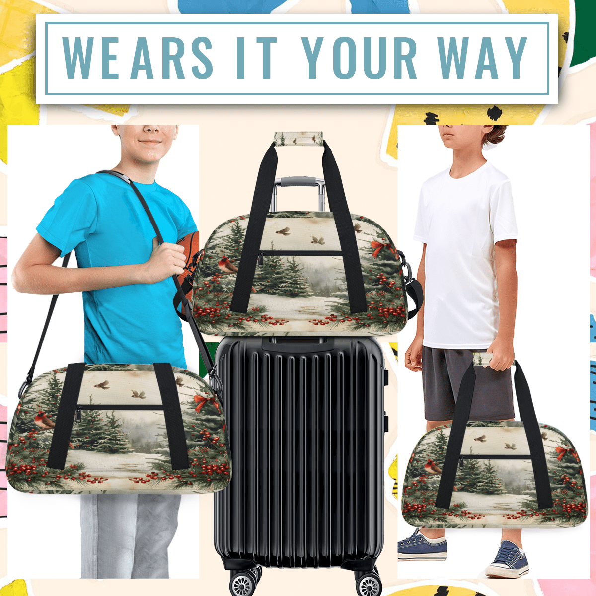 Herdesigns Sports Duffle Bags Travel Duffle Bag Gym Bag Retro Christmas Weekender Travel Bag Waterproof Overnight Bag Carry On Travel Tote Bag Dance Bags