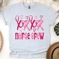thumbnail image 1 of Nurse Crew T-Shirt with Pink Heart Stethoscope Design, Ash, Size M, 1 of 6