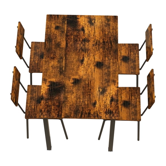 BOFANG 5-Piece Modern Dining Set for 4, Metal and Wood Table & Chairs, Dark Walnut