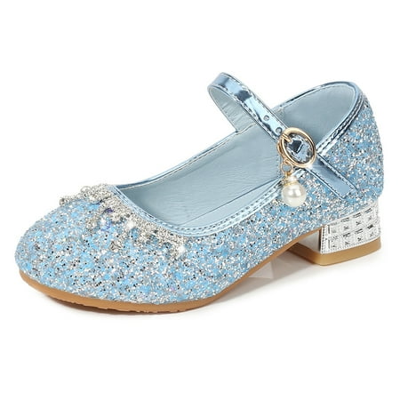 

Girls Mary Jane Princess Shoes Glitter Rhinestone Low Heels Dress Shoes For Wedding Party Dancing Performance