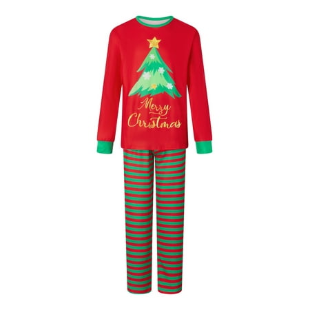 

Christmas Family Pajamas Matching Set Tree Print T-shirt Striped Pants