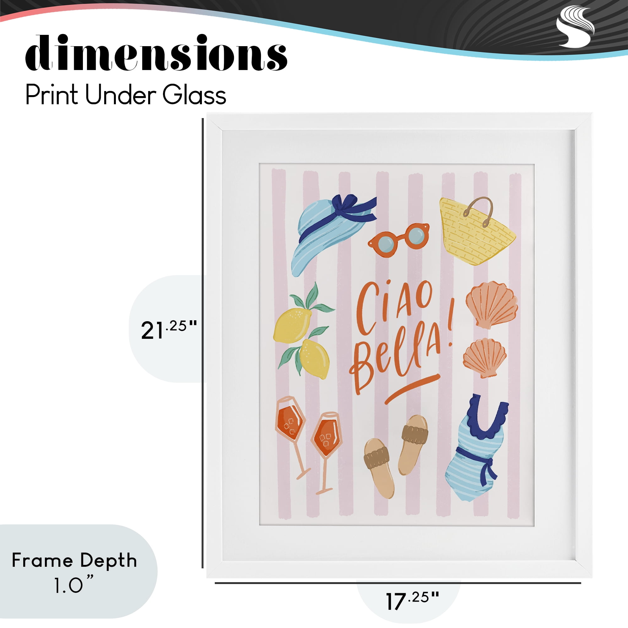 Stupell Industries Summer Ciao Bella White Framed Print Under Glass, design by Sandra Picco