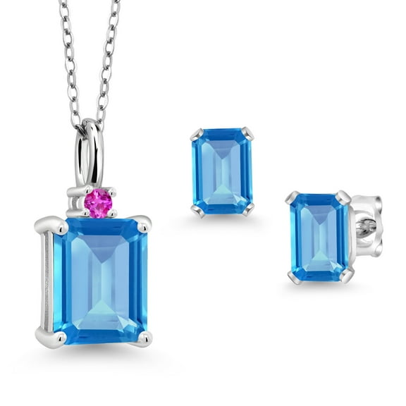 Gem Stone King 3.95 Ct Swiss Blue Topaz 925 Sterling Silver Pendant and Earrings Jewelry Set