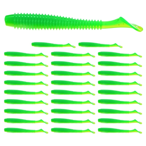 Uxcell 2.95"  Soft Fishing Lures [30-Pack] - Paddle Tail Swim Bait - Grass Green & Durable ABS Plastic