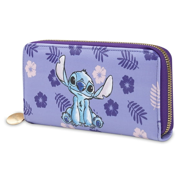 Monedero Wallet Disney Stitch con cierre de cremallera, color morado