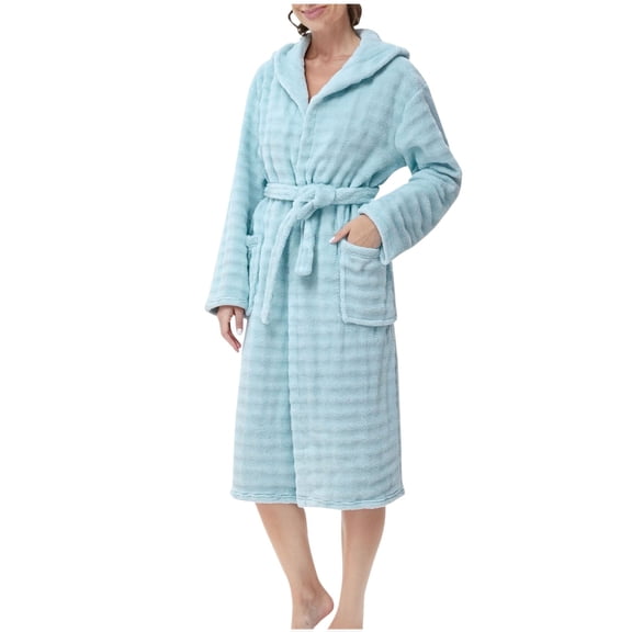 SwiftWear Women's Hooded Coral Fleece Fluffy Bathrobe Winter Plush Robe with Pockets, Soft Absorbent Spa Robe Cozy Loungewear and Bathroom Use​, Green