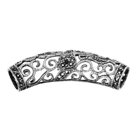 Flower Tube Spacer - Sexy Sparkles 5 Pcs Spacer Beads Hollow Curved Tube Flower Pattern Antique Silver