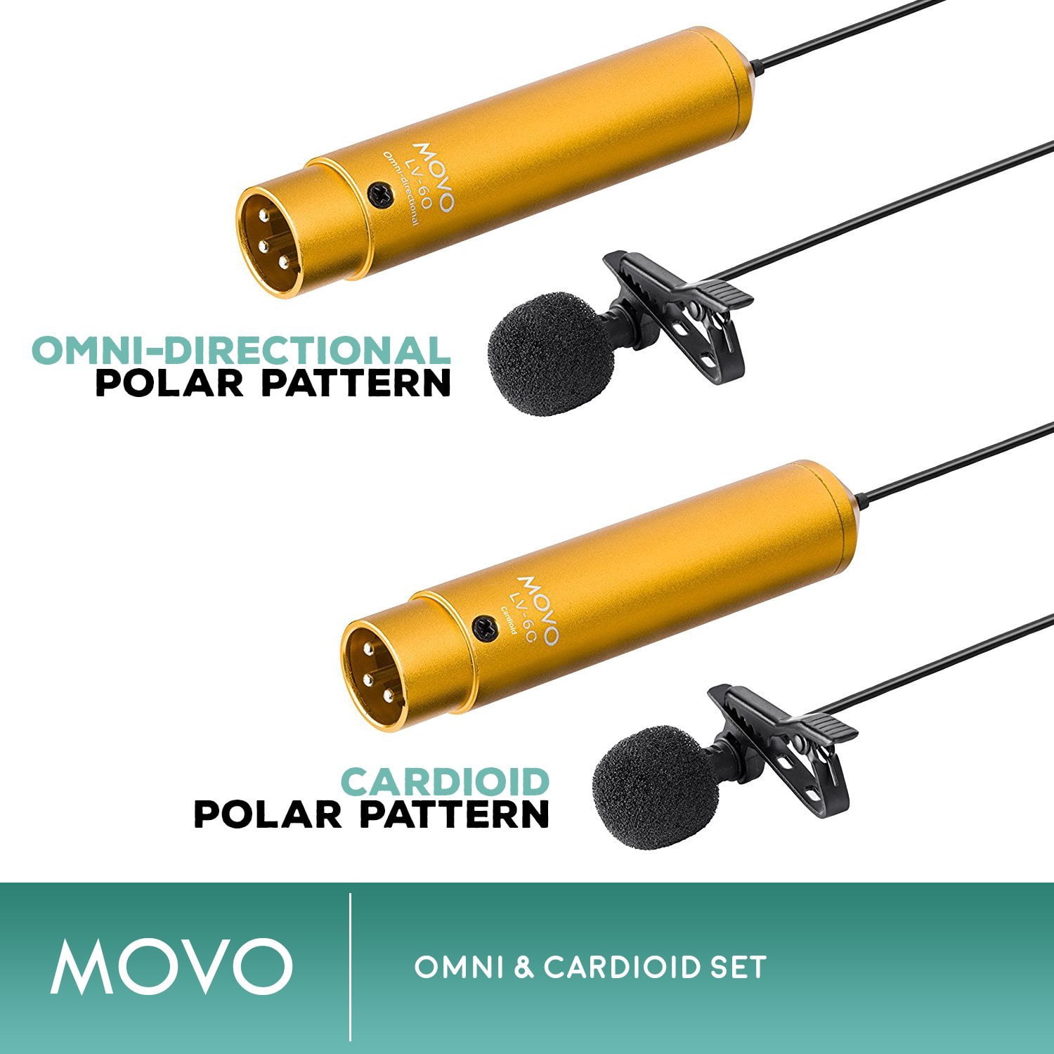 Movo Lv-6 Pro Grade Omnidirectional & Cardioid Xlr Lavalier Condenser Microphone Set [48v Phantom Powered]