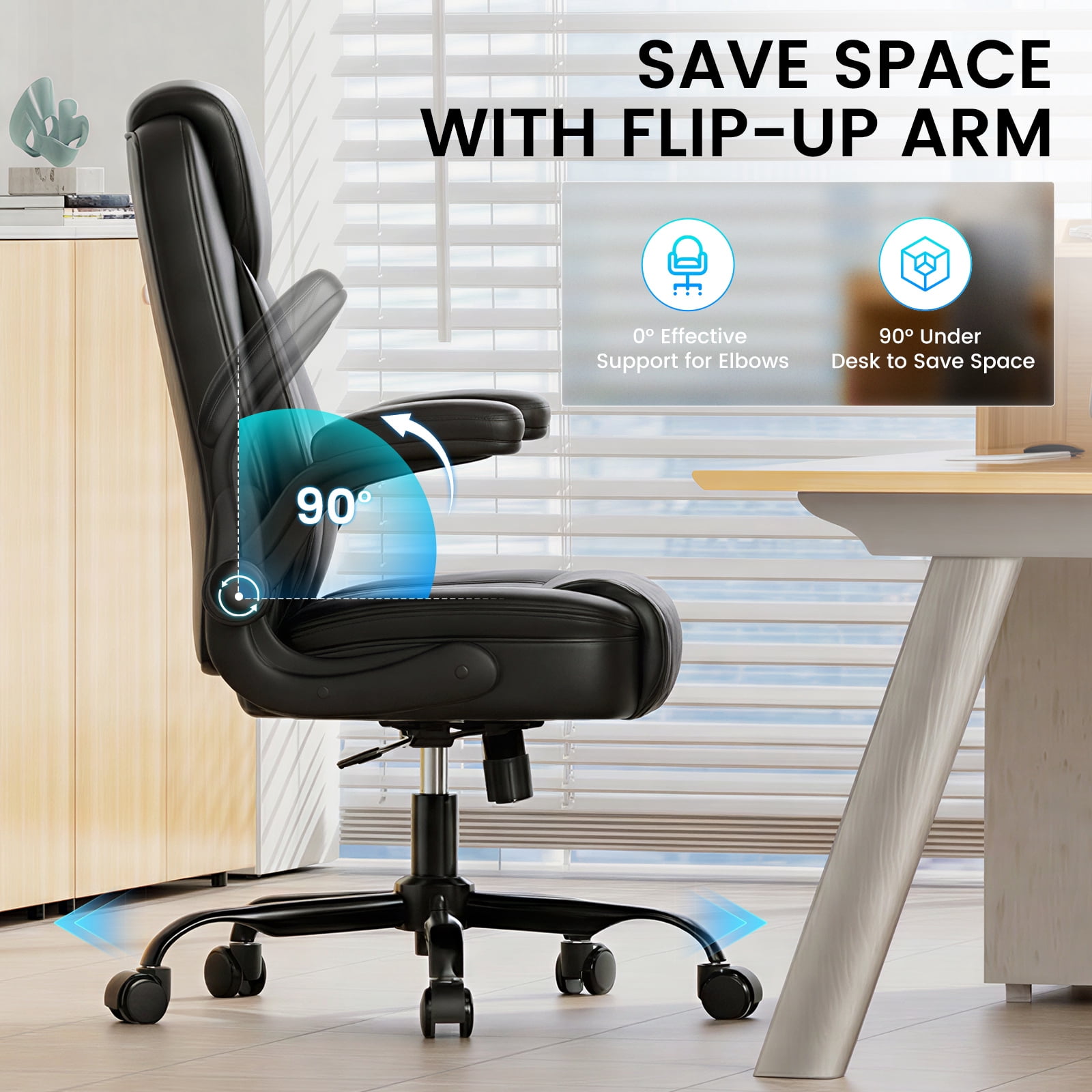 GTRACING Office Chair, 400LBS Big and Tall Home Office Chair Wide Seat Ergonomic Computer Desk Chair with Flip-up Arms, Black